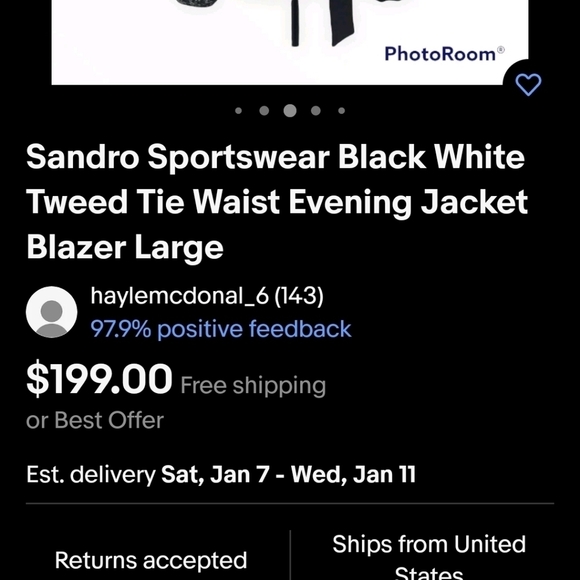 Sandro sportswear black & white tweed evening jacket, blazer, womens size medium - Picture 9 of 9